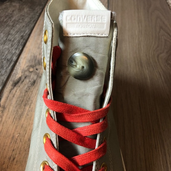 Custom Converse Boston High Tops Grey/Silver with Red Laces Men's Size 10 - Picture 5 of 15